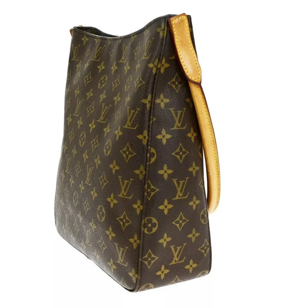 LOUIS VUITTON Logo Looping GM Shoulder Bag Monogram Leather Brown
